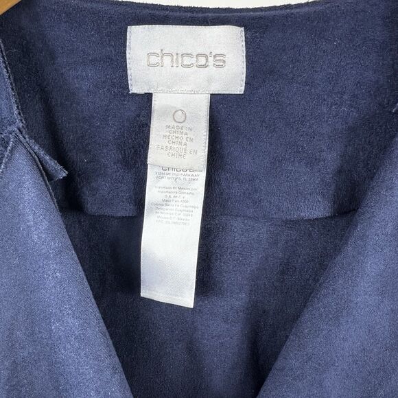 Chico's Navy Blue Faux Suede Short Sleeve Cropped blazer 0 XS Open Front - Picture 7 of 10